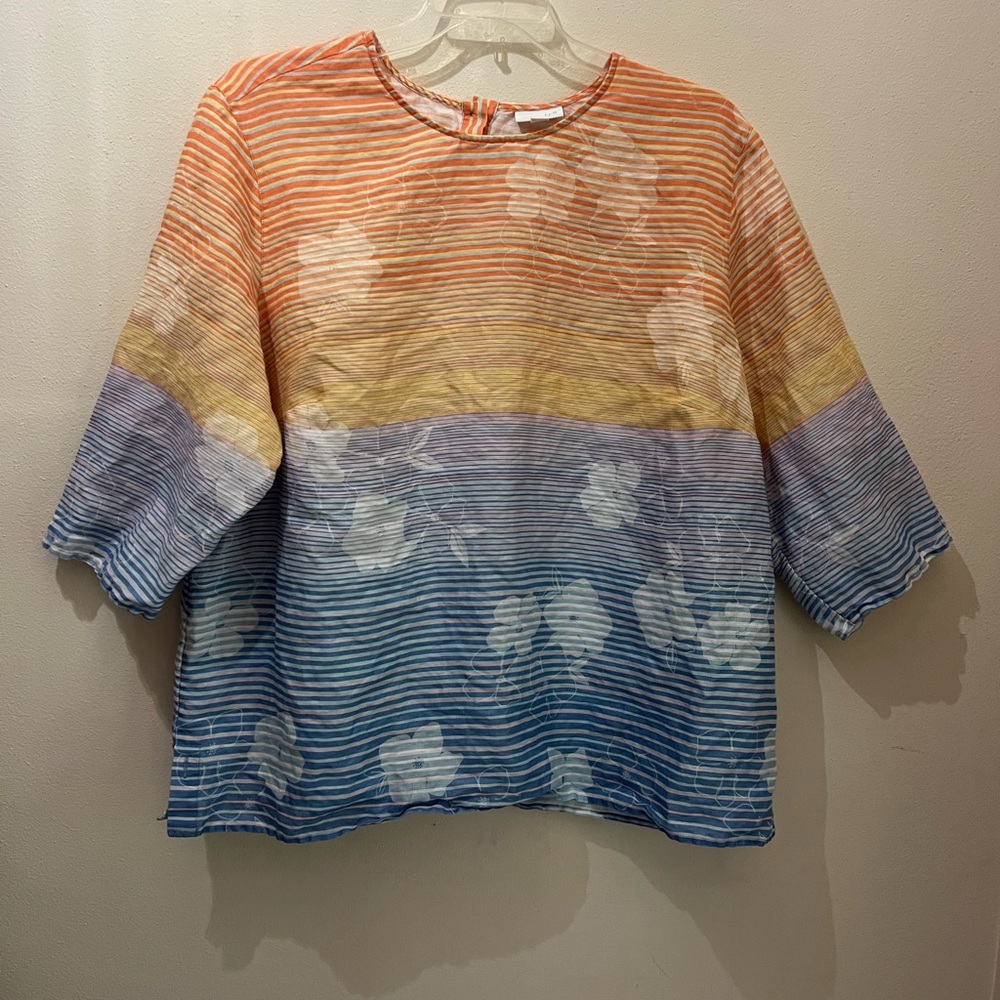 J. Jill Orange, Yellow, and Blue Floral Blouse